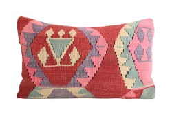 Red, Pink Ethnic Anatolian Square Killim Pillow 505-5
