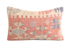 Pinkish Orange Ethnic Anatolian Square Killim Pillow 505-7