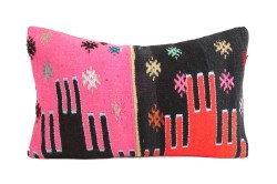 Black, Pink Ethnic Anatolian Square Killim Pillow 505-8