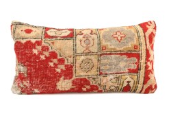 Red, Dark Beige Ethnic Anatolian Rectangle Vintage Pillow 490-12
