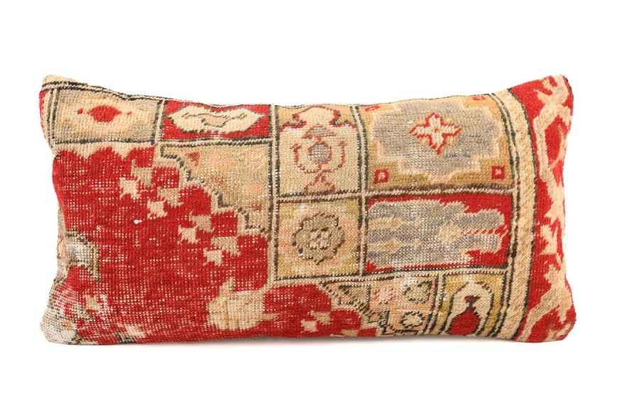 Red, Dark Beige Ethnic Anatolian Rectangle Vintage Pillow 490-12