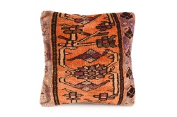 Orange, Dark Beige Ethnic Anatolian Square Vintage Pillow 520-15