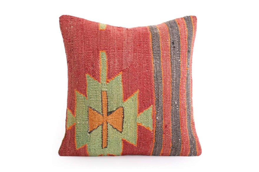 Red, Green Ethnic Anatolian Square Killim Pillow 491-27