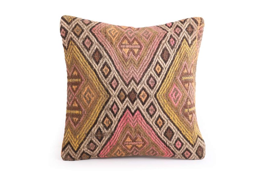 Dark Beige Ethnic Anatolian Square Killim Pillow 491-33