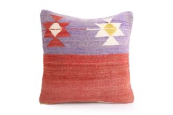 Terra Cotta, Lilac Ethnic Anatolian Square Killim Pillow 491-36