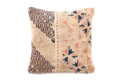 Cream, Dark Beige, Navy Blue Ethnic Anatolian Square Vintage Pillow 494-24