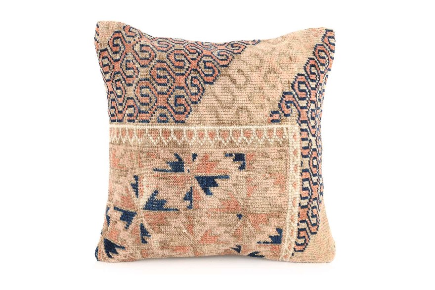 Dark Beige, Beige, Navy Blue Ethnic Anatolian Square Vintage Pillow 494-31