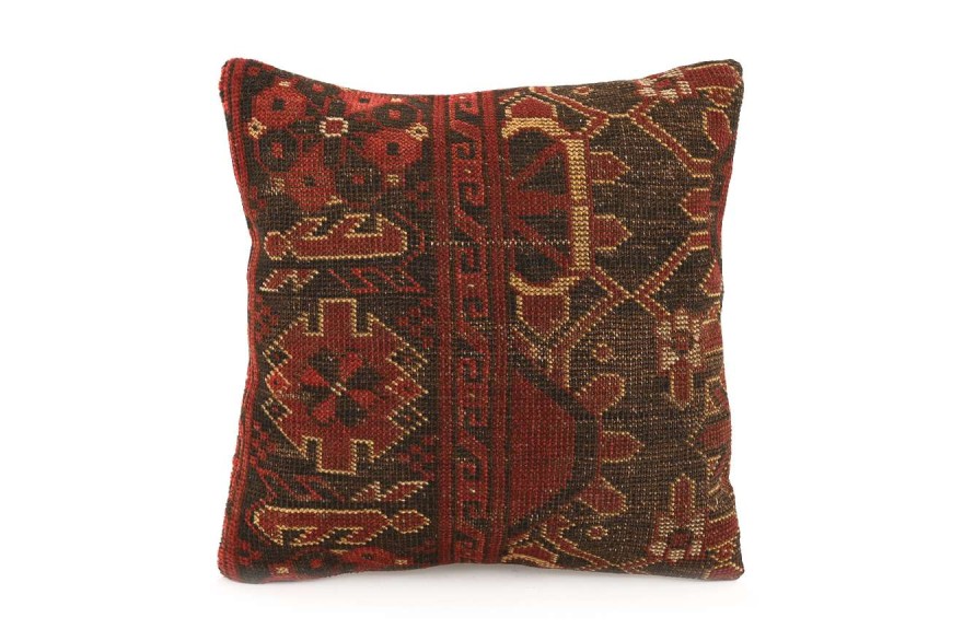 Burgundy, Brown Ethnic Anatolian Square Vintage Pillow 494-32