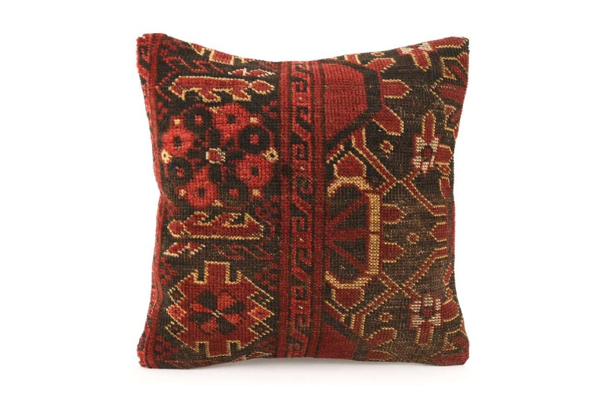 Burgundy, Brown Ethnic Anatolian Square Vintage Pillow 494-34