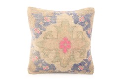 Cream, Baby Blue, Pink  Ethnic Anatolian Square Vintage Pillow 494-35