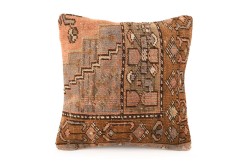 Brown, Dark Beige Ethnic Anatolian Square Vintage Pillow 494-38
