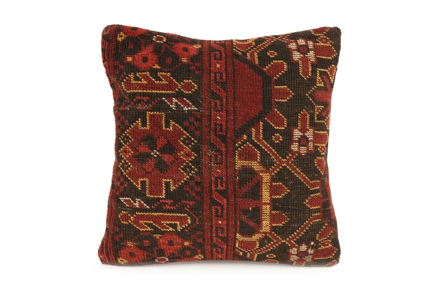 Burgundy, Brown Ethnic Anatolian Square Vintage Pillow 494-39