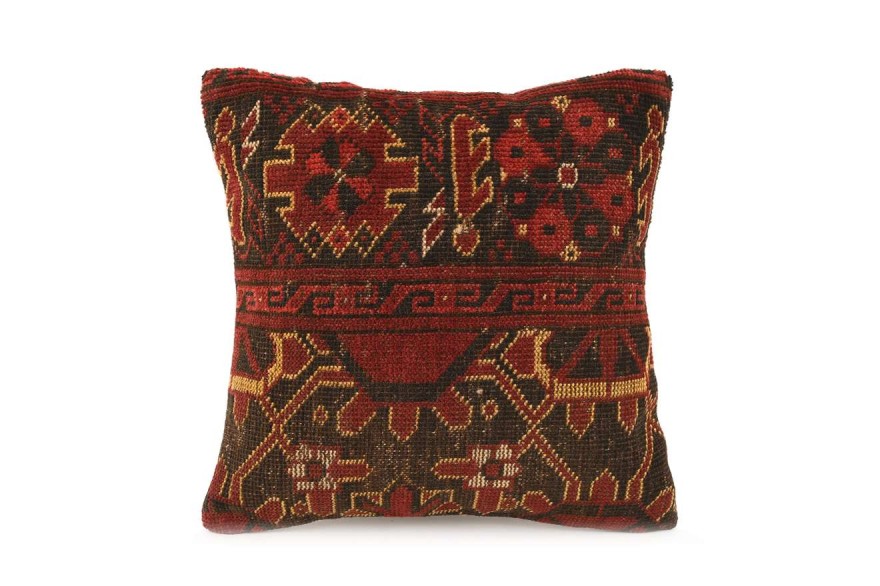 Burgundy, Brown Ethnic Anatolian Square Vintage Pillow 494-40