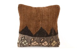 Dark Brown, Light Brown Ethnic Anatolian Square Vintage Pillow 494-42