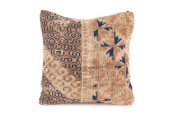 Beige, Dark Beige, Brown Ethnic Anatolian Square Vintage Pillow 494-43