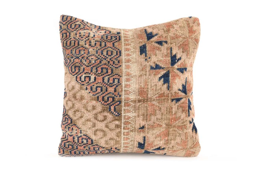 Beige, Dark Beige, Brown Ethnic Anatolian Square Vintage Pillow 494-43