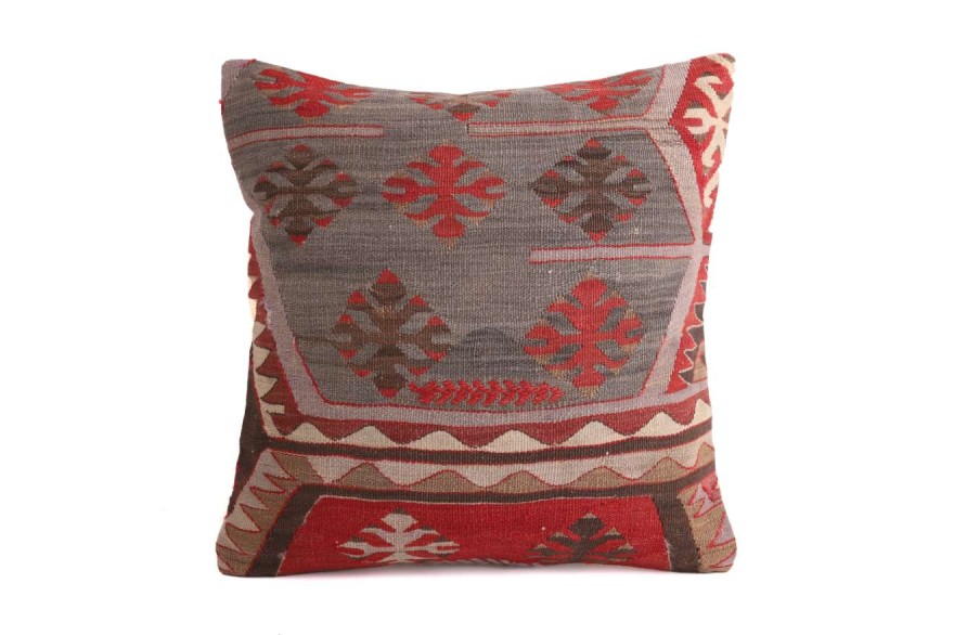 Gray, Burgundy Ethnic Anatolian Square Killim Pillow 495-2