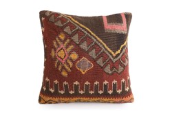 Brown, Terra Cotta Ethnic Anatolian Square Killim Pillow 495-31