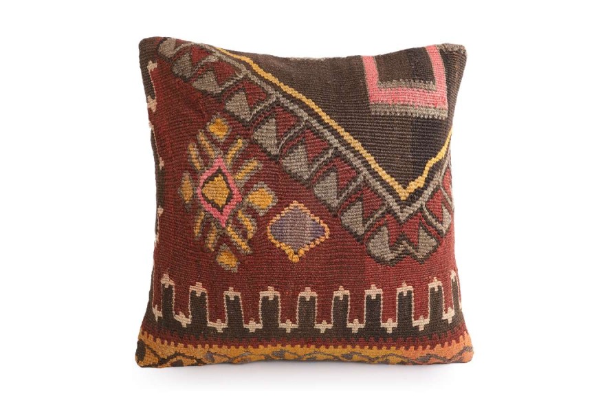 Brown, Terra Cotta Ethnic Anatolian Square Killim Pillow 495-31