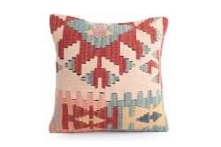 Beige, Tile Ethnic Anatolian Square Killim Pillow 495-35