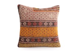 Light Terra Cotta, Beige, Brown Ethnic Anatolian Square Killim Pillow 495-38