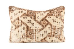 Cream, Brown Ethnic Anatolian Rectangle Vintage Pillow 503-11