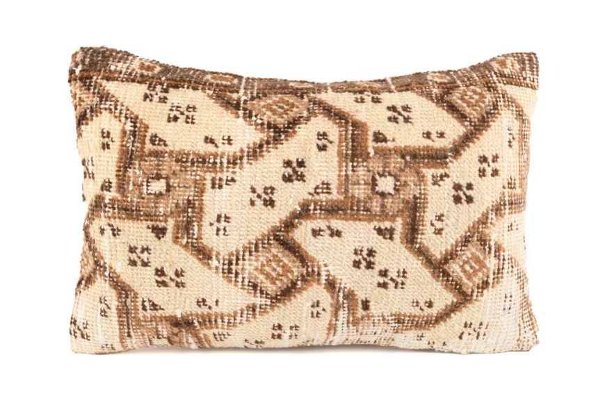 Cream, Brown Ethnic Anatolian Rectangle Vintage Pillow 503-9