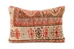Cream, Terra-Cotta, Brown Ethnic Anatolian Rectangle Vintage Pillow 509-22