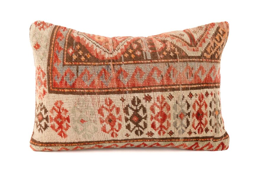 Cream, Terra-Cotta, Brown Ethnic Anatolian Rectangle Vintage Pillow 509-22