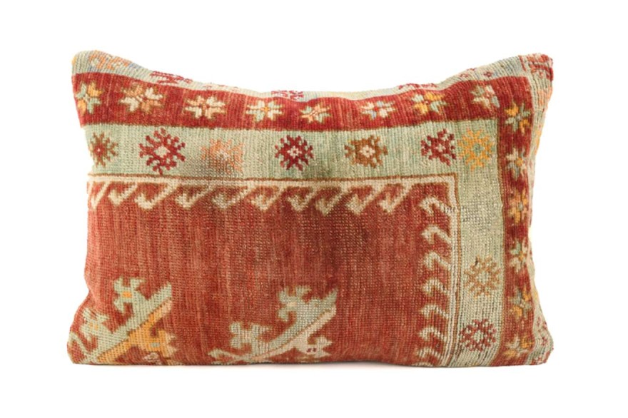 Terra-Cotta, Light Green Ethnic Anatolian Rectangle Vintage Pillow 509-30