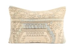 Cream, Gray Ethnic Anatolian Rectangle Vintage Pillow 509-32