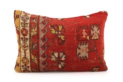 Red, Mustard Ethnic Anatolian Rectangle Vintage Pillow 509-4