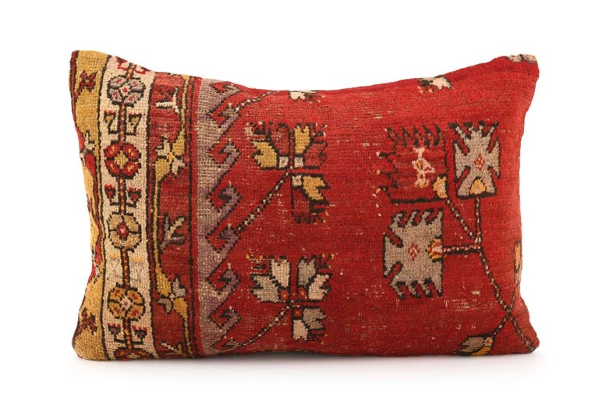 Red, Mustard Ethnic Anatolian Rectangle Vintage Pillow 509-4