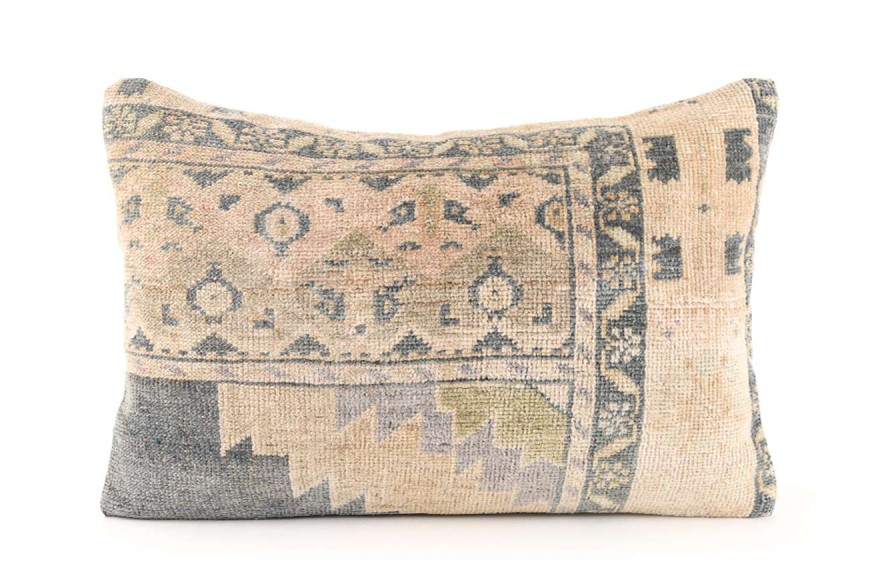 Cream, Gray Ethnic Anatolian Rectangle Vintage Pillow 509-6