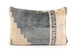 Cream, Gray Ethnic Anatolian Rectangle Vintage Pillow 509-7