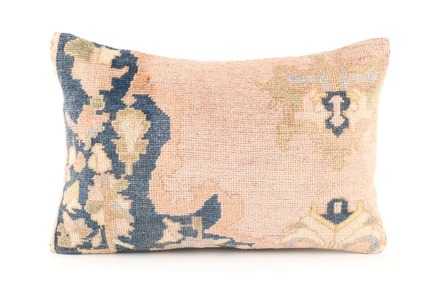 Powder Pink, Navy Blue Ethnic Anatolian Rectangle Vintage Pillow 509-8