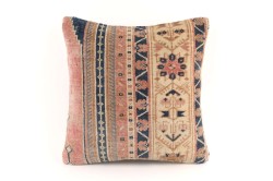 Pinkish Orange Ethnic Anatolian Square Killim Pillow 485-11