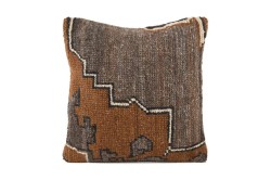 Dark Brown, Light Brown Ethnic Anatolian Square Vintage Pillow 485-16