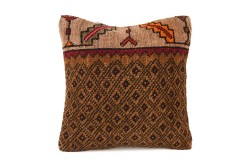 Brown, Dark Beige Ethnic Anatolian Square Vintage Pillow 485-17