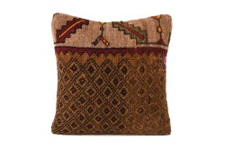 Brown, Dark Beige Ethnic Anatolian Square Vintage Pillow 485-33
