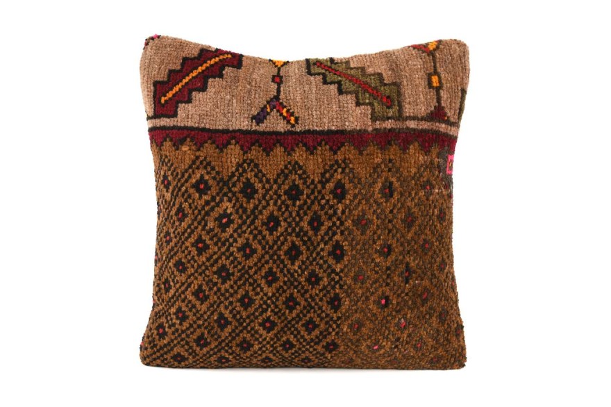 Brown, Dark Beige Ethnic Anatolian Square Vintage Pillow 485-33