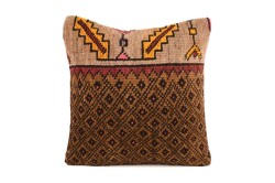 Brown, Dark Beige Ethnic Anatolian Square Vintage Pillow 485-38