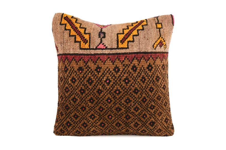 Brown, Dark Beige Ethnic Anatolian Square Vintage Pillow 485-38