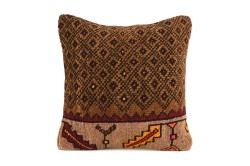 Brown, Dark Beige Ethnic Anatolian Square Vintage Pillow 485-39