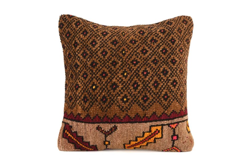 Brown, Dark Beige Ethnic Anatolian Square Vintage Pillow 485-39