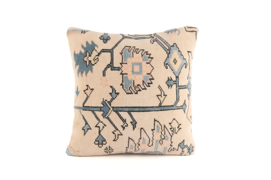 Cream, Blue Ethnic Anatolian Square Vintage Pillow 515-14