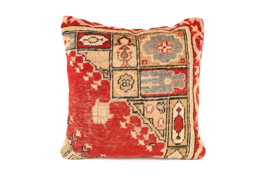 Red, Dark Beige Ethnic Anatolian Square Vintage Pillow 515-17