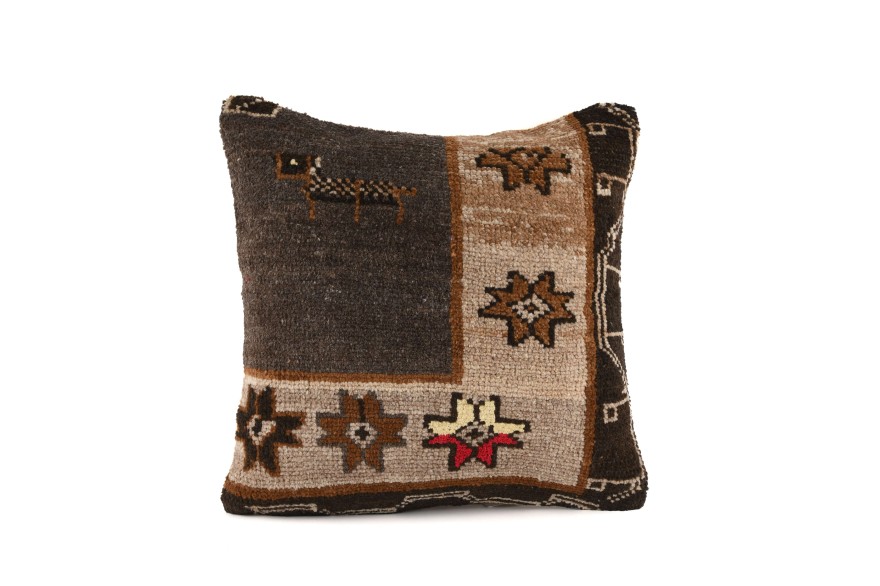 Brown, Beige Ethnic Anatolian Square Vintage Pillow 515-3