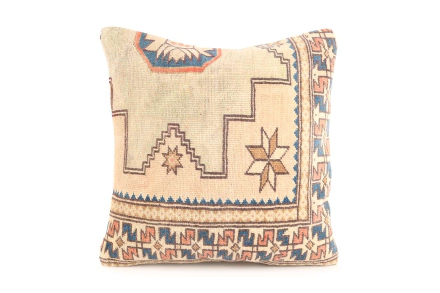 Cream, Dark Beige Ethnic Anatolian Square Vintage Pillow 515-34