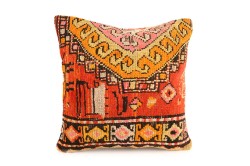 Red, Mustard Ethnic Anatolian Square Vintage Pillow 515-35